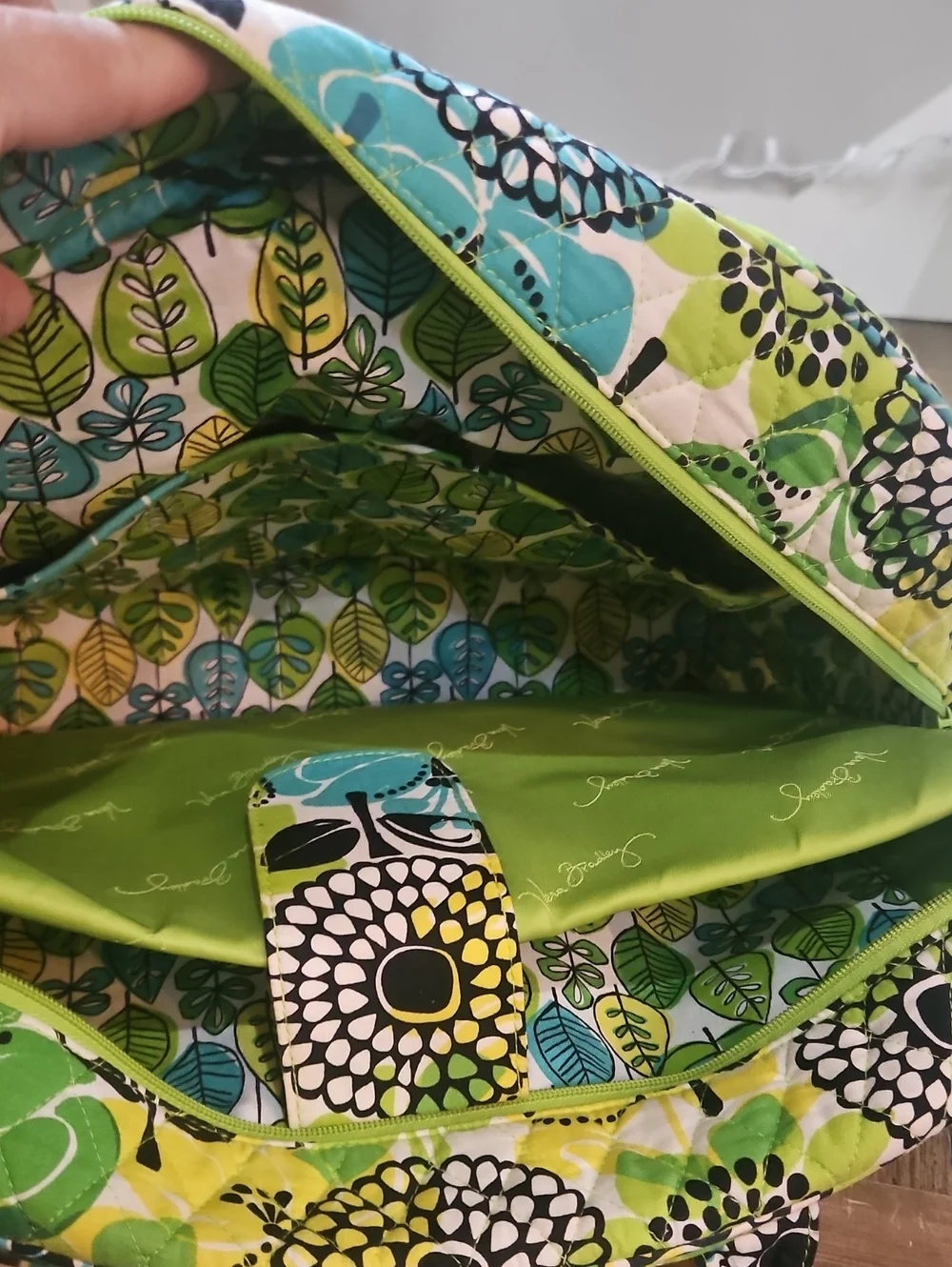 Vera Bradley Laptop Bag Quilted Floral Crossbody Bag in Lime Green Yellow & Teal